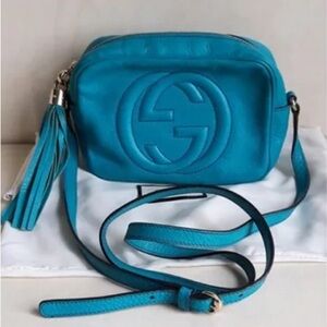 GUCCI SoHo Crossbody Handbag Purse Turquoise Blue